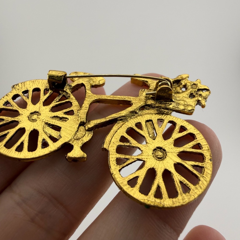 Multicolor Rhinestone Bicycle Brooch Flower Basket Pin - Picture 7 of 9
